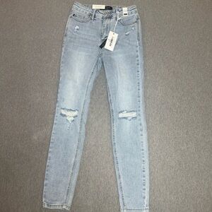 Judy Blue Jeans Women's 1/25 Blue Denim Distressed Skinny Fit Designer Mom NEW